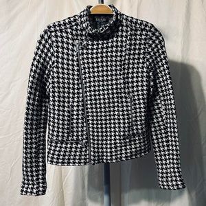 LAUREN RALPH LAUREN | WOOL | HOUNDSTOOTH | MOTO JACKET | PETITE
